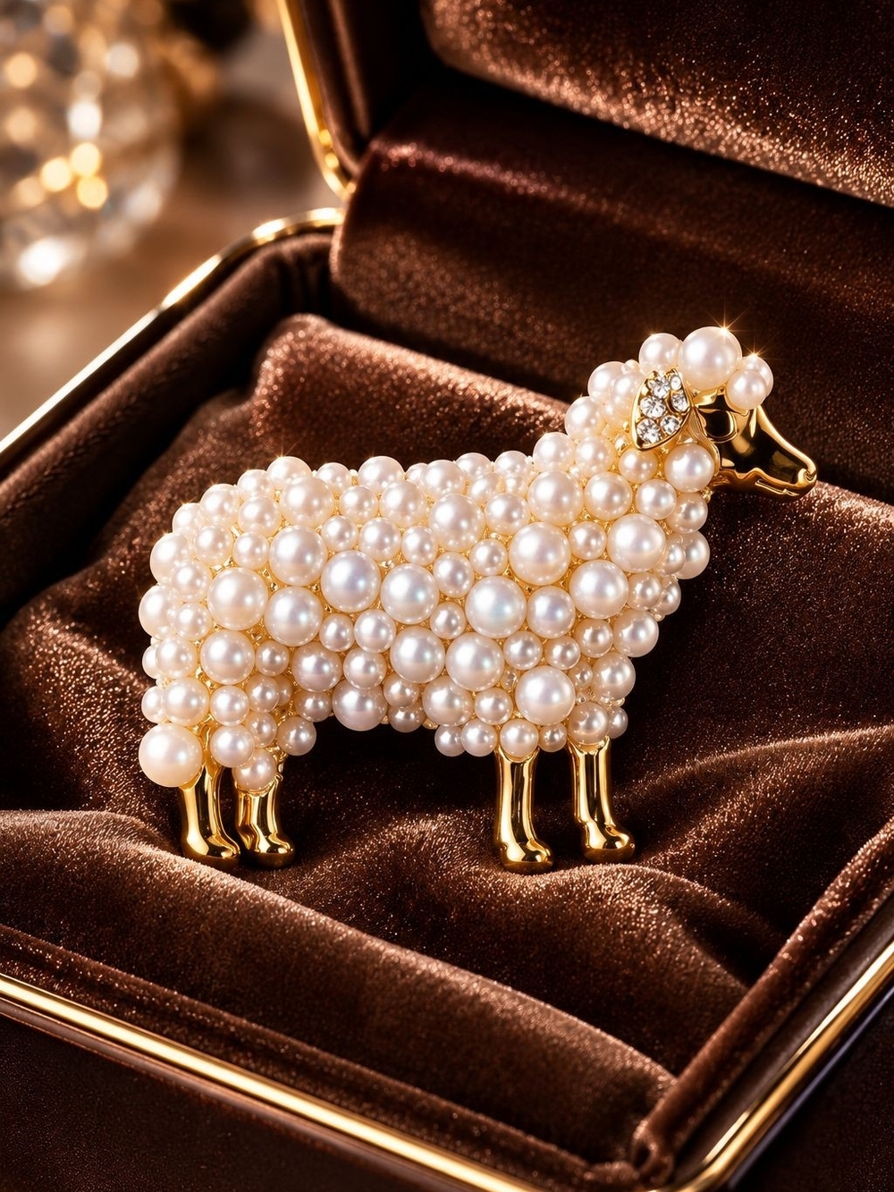 Pearl Sheep Brooch Pin - Gold & White Accent - Picture 8 of 8